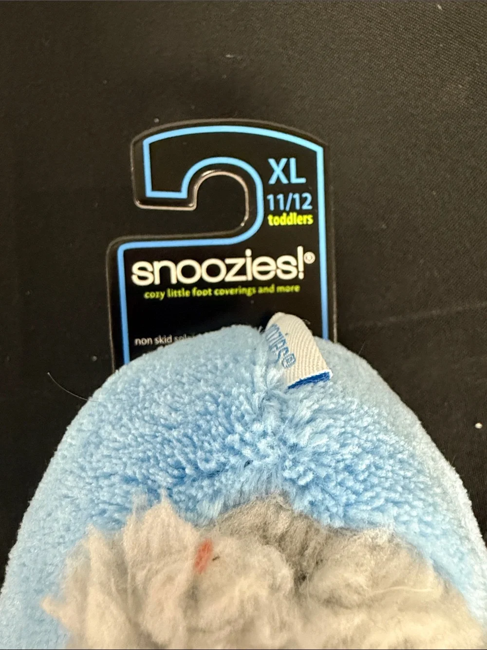 Snoozies! Kids Light Blue Plush Slip-On Slipper with Gray Faux-Fur Lining